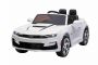 Kinder-Elektroauto Chevrolet Camaro, weiß, Originallizenz, 12V Batterie, öffnende Türen, Sitzfläche aus Kunstleder, 2x 35W Motor, LED-Leuchten, 2,4-GHz Fernbedienung, Weiche EVA-Räder, Sanftanlauf
